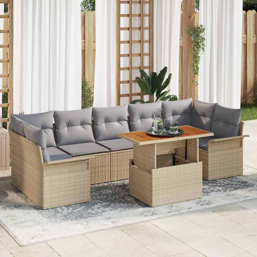 Garten-Sofa-Set mit Speicher 8 pcs Beige Poly Rattan